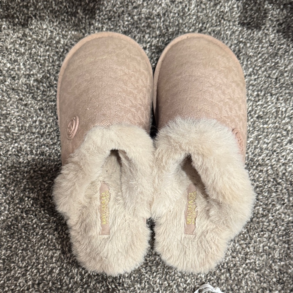 Michael Kors Blush Pink Faux-Fur Slip-On Slippers